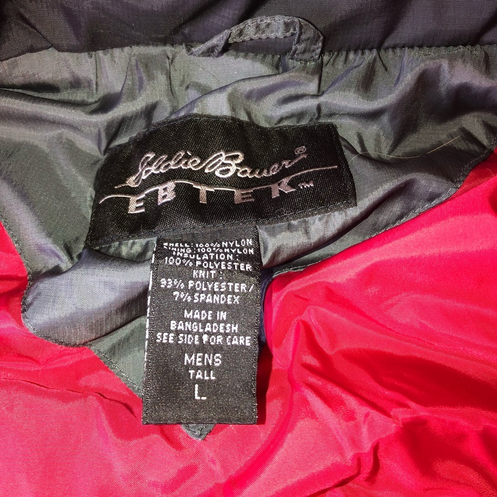 Eddie Bauer Men’s Ebtek Primaloft Charcoal Grey & Red Quilted Vest sz Tall Lg - Picture 6 of 15
